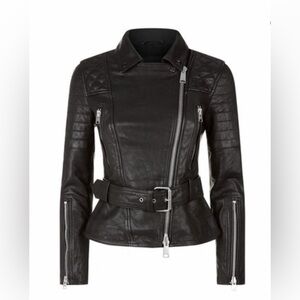 All Saints Bryden Biker Black Leather Jacket, size 6, NWT